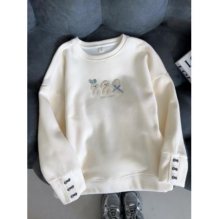 FA41686# 大码女装200斤米呢复合卫衣薄刺绣花秋季圆领上衣 服裝批發女裝批發服飾貨源