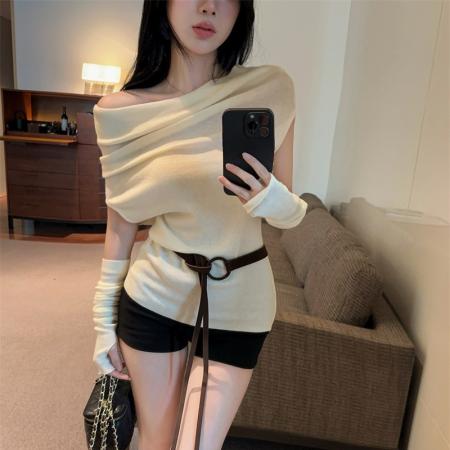 FA41722# 新款时尚辣妹一字肩系带收腰显瘦针织上衣女 服裝批發女裝批發服飾貨源