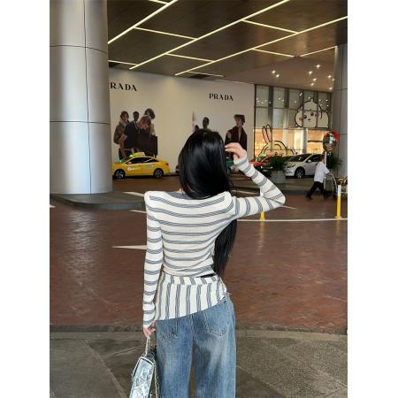 FA41723# 新款超辣妹海军领条纹披肩大U领薄款针织打底衫女 服裝批發女裝批發服飾貨源