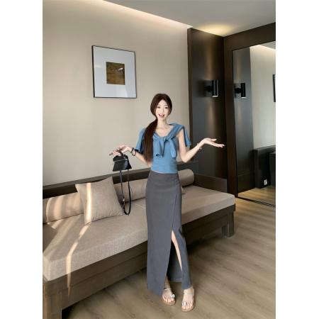 FA41730# 夏季休闲简约背心吊带+开衫+高腰显瘦开衫裙 服裝批發女裝批發服飾貨源