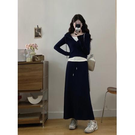 FA41734# 大码女装秋季新款休闲风慵懒风时尚连帽半身裙套装 服裝批發女裝批發服飾貨源