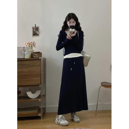 FA41734# 大码女装秋季新款休闲风慵懒风时尚连帽半身裙套装 服裝批發女裝批發服飾貨源