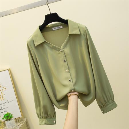 FA41744# 大码女装秋季胖妹妹超仙韩版宽松显瘦V领百搭长袖衬衫 服裝批發女裝批發服飾貨源