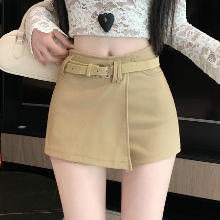 FA41754# 美式复古卡其色短裤裙女秋冬新款高级感辣妹包臀半身裙 服裝批發女裝批發服飾貨源