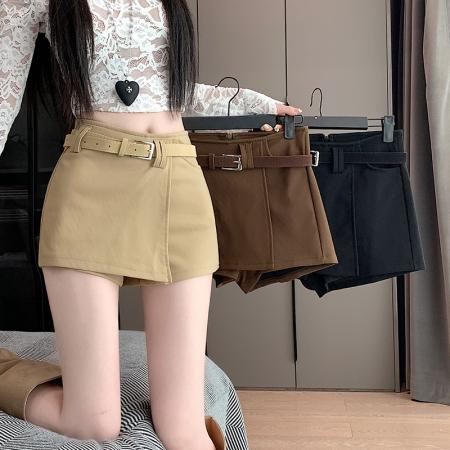 FA41754# 美式复古卡其色短裤裙女秋冬新款高级感辣妹包臀半身裙 服裝批發女裝批發服飾貨源