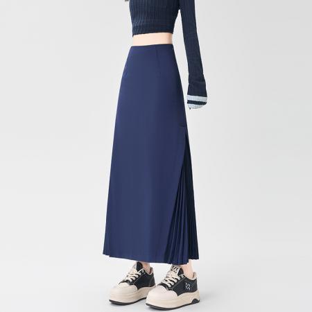 FA41791# 百褶拼接西装半身裙女秋季高腰显瘦a字压褶直筒中长款包臀裙 服裝批發女裝批發服飾貨源