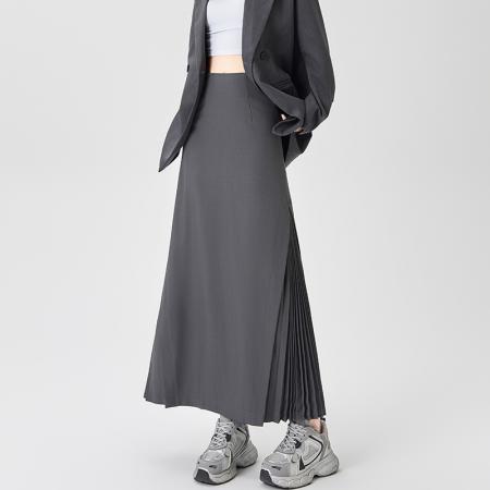 FA41791# 百褶拼接西装半身裙女秋季高腰显瘦a字压褶直筒中长款包臀裙 服裝批發女裝批發服飾貨源