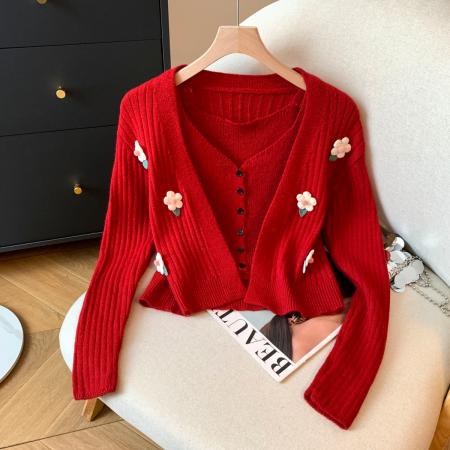 FA41802# 复古吊带背心针织开衫女春秋季新款独特别致上衣两件套 服裝批發女裝批發服飾貨源