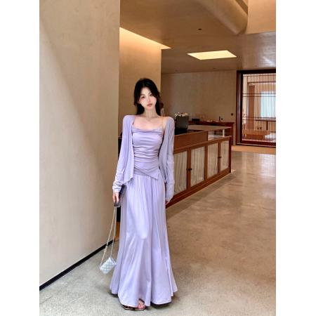 FA41804# 法式复古宝藏不规则吊带开衫半裙披肩三件套氛围感连衣裙 服裝批發女裝批發服飾貨源