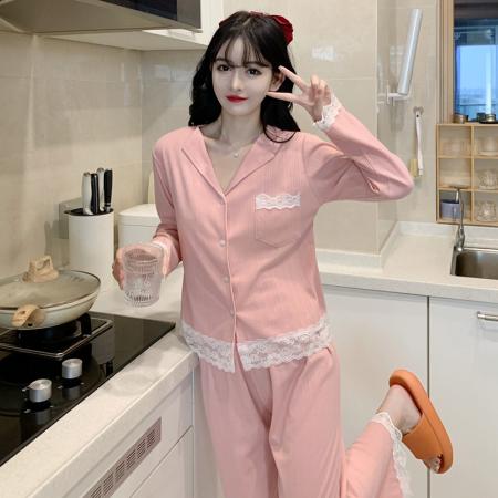 FA41832# 棉睡衣少女春秋季公主风纯色开衫长袖长裤两件套可外穿家居服 服裝批發女裝批發服飾貨源