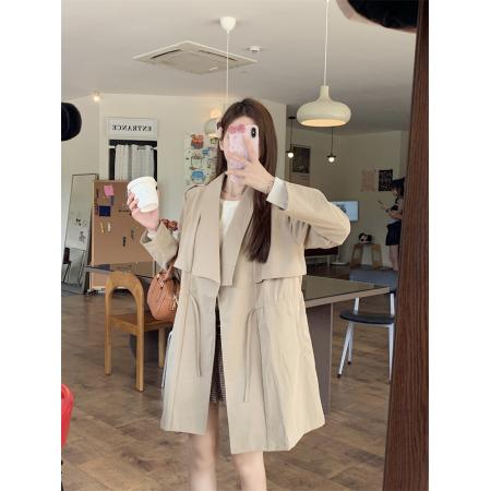 FA41912# 大码抽绳休闲风衣外套女中长款百搭秋季外套女 服裝批發女裝批發服飾貨源