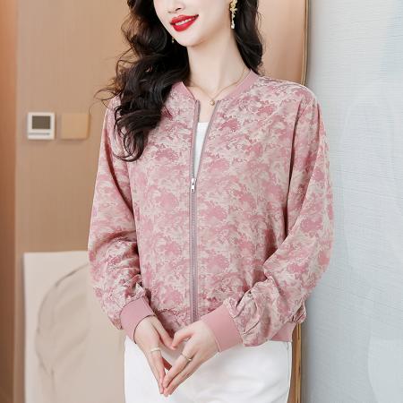 FA41939# 洋气减龄真丝短款外套女春秋新款时尚休闲夹克女士棒球服上衣 服裝批發女裝批發服飾貨源