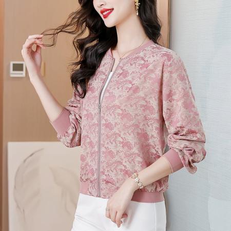 FA41939# 洋气减龄真丝短款外套女春秋新款时尚休闲夹克女士棒球服上衣 服裝批發女裝批發服飾貨源