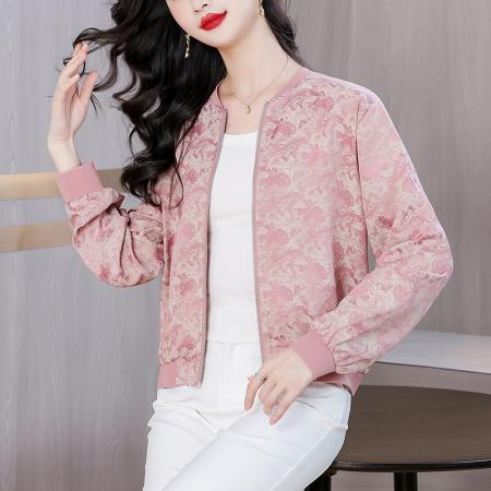 FA41939# 洋气减龄真丝短款外套女春秋新款时尚休闲夹克女士棒球服上衣 服裝批發女裝批發服飾貨源