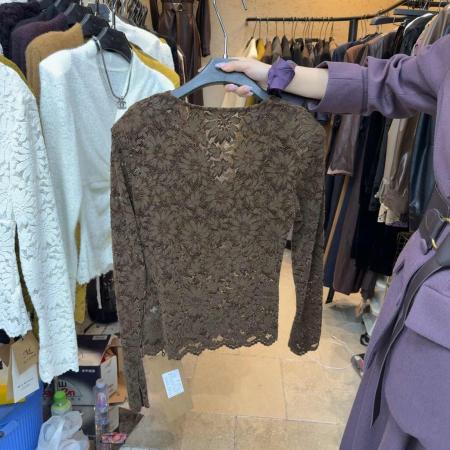 FA41962# 秋冬季新款韩版时尚V领蕾丝打底衫上衣女长袖小衫T恤气质内搭 服裝批發女裝批發服飾貨源