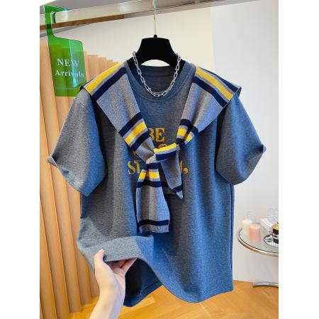 FA41964# 螺纹德绒大码300斤秋季披肩t恤女短袖宽松休闲百搭磨毛打底衫上衣 服裝批發女裝批發服飾貨源