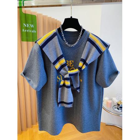 FA41964# 螺纹德绒大码300斤秋季披肩t恤女短袖宽松休闲百搭磨毛打底衫上衣 服裝批發女裝批發服飾貨源