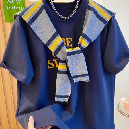 FA41964# 螺纹德绒大码300斤秋季披肩t恤女短袖宽松休闲百搭磨毛打底衫上衣 服裝批發女裝批發服飾貨源