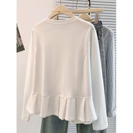 FA41965# 原版面料特大码300斤秋季新款简约百搭设计感不规则长袖T恤上衣女 服裝批發女裝批發服飾貨源