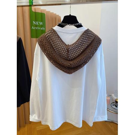 FA41966# 特大码300斤韩版百搭卡通刺绣t恤女长袖带披肩两件套上衣 服裝批發女裝批發服飾貨源