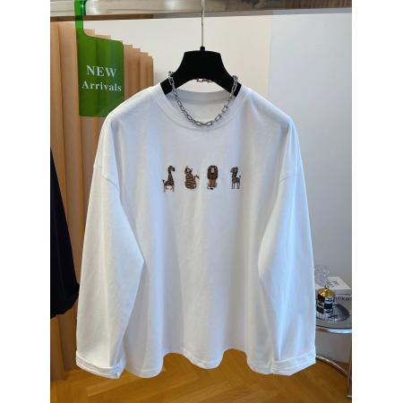 FA41966# 特大码300斤韩版百搭卡通刺绣t恤女长袖带披肩两件套上衣 服裝批發女裝批發服飾貨源