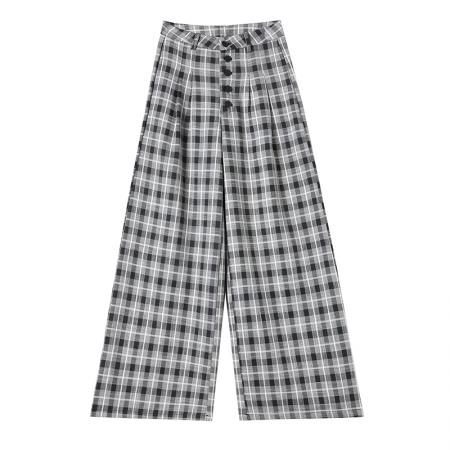 FA41969# 秋冬新款复古格子阔腿裤女韩系休闲裤宽松慵懒显瘦格纹拖地裤子 服裝批發女裝批發服飾貨源
