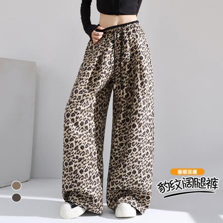 FA41970# 秋季高街美式复古豹纹休闲裤女街头辣妹豹纹高腰宽松阔腿裤裤子 服裝批發女裝批發服飾貨源