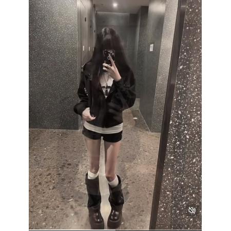 FA42010# 珍珠立体装饰短款连帽卫衣外套女秋高腰百搭休闲上衣 服裝批發女裝批發服飾貨源