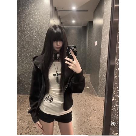 FA42010# 珍珠立体装饰短款连帽卫衣外套女秋高腰百搭休闲上衣 服裝批發女裝批發服飾貨源