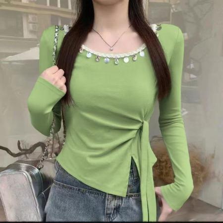 FA42017# 时尚打底衫女冬季新款绑带收腰修身显瘦大码洋气长袖女 服裝批發女裝批發服飾貨源