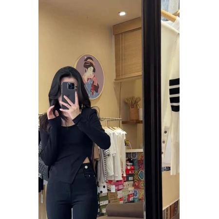 FA42025# 不规则开叉打底衫女内搭时尚洋气玫粉色新款秋季修身上衣 服裝批發女裝批發服飾貨源