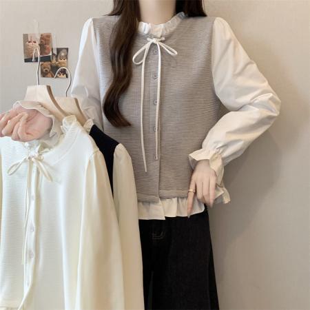 FA42074# 新款大码女装胖MM设计感拼接假两件百搭显瘦衬衫上衣