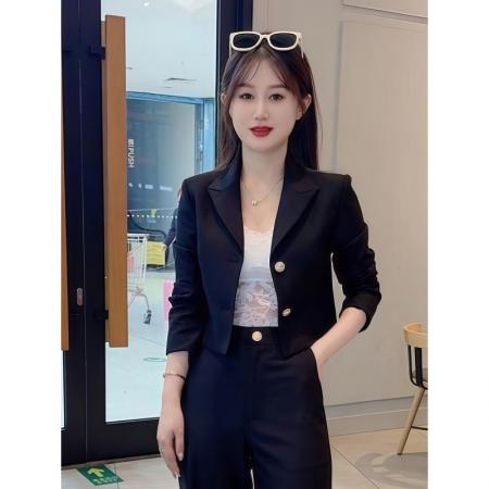 FA42102# 御姐轻熟风穿搭套装女高级感长袖短款小西装领外套搭配直筒阔腿裤