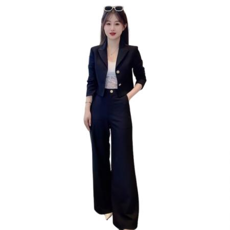 FA42102# 御姐轻熟风穿搭套装女高级感长袖短款小西装领外套搭配直筒阔腿裤