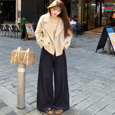 FA42171# 复古长袖立领短款风衣女秋季新款高级感气质显瘦收腰外套上衣