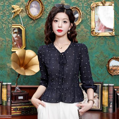 FA42192# 早秋新款印花波点显瘦气质衬衣长袖洋气时尚外穿打底衬衫