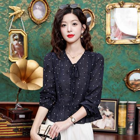FA42192# 早秋新款印花波点显瘦气质衬衣长袖洋气时尚外穿打底衬衫