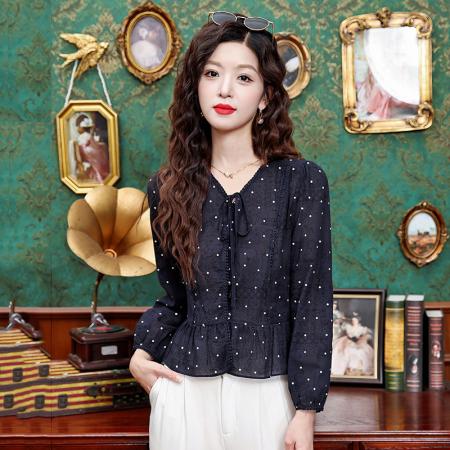 FA42192# 早秋新款印花波点显瘦气质衬衣长袖洋气时尚外穿打底衬衫