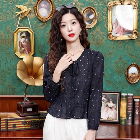 FA42192# 早秋新款印花波点显瘦气质衬衣长袖洋气时尚外穿打底衬衫