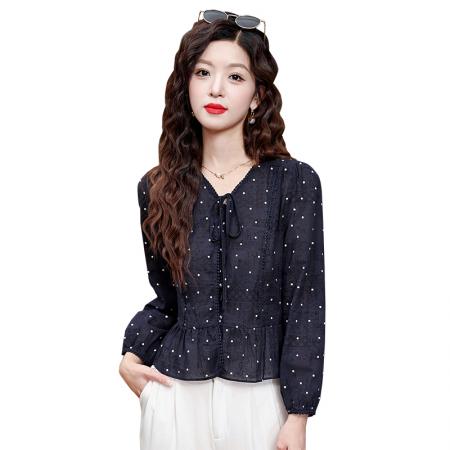FA42192# 早秋新款印花波点显瘦气质衬衣长袖洋气时尚外穿打底衬衫