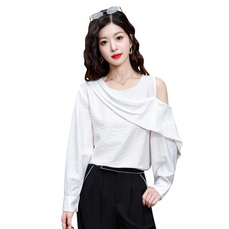 FA42194# 难忘白月光高智感不对称露肩设计衬衫休闲上衣