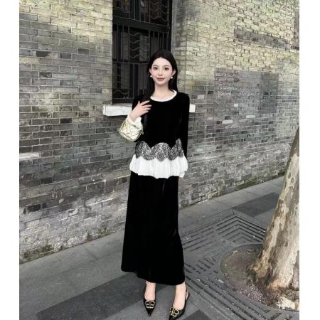 FA42211# 早秋新款洋气时尚百搭拼接蕾丝半身裙套装