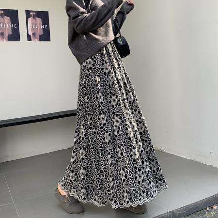 FA42220# 新款秋冬天猫品质加法式复古提花蕾丝半身裙