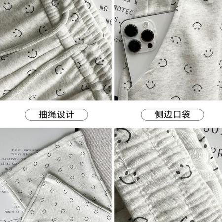 FA42226# 空气层笑脸印花喇叭裤女秋季新款美式微喇运动裤