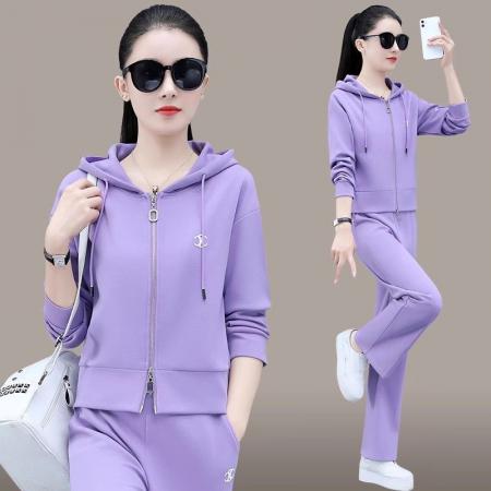 FA42232# 时尚套装女春秋新款洋气减龄休闲运动服套装女两件套紫色卫衣