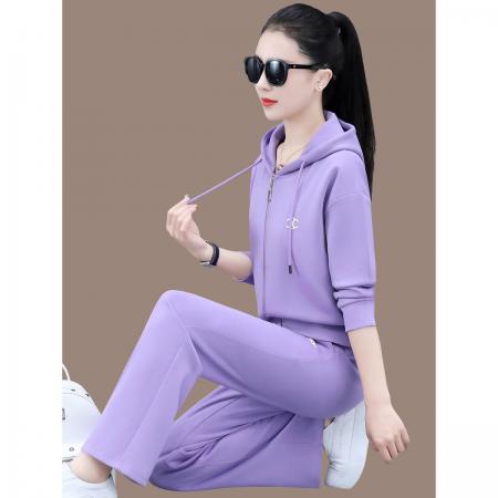 FA42232# 时尚套装女春秋新款洋气减龄休闲运动服套装女两件套紫色卫衣