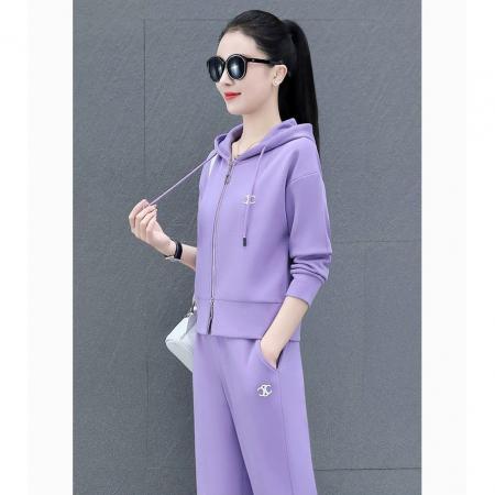 FA42232# 时尚套装女春秋新款洋气减龄休闲运动服套装女两件套紫色卫衣