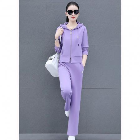 FA42232# 时尚套装女春秋新款洋气减龄休闲运动服套装女两件套紫色卫衣