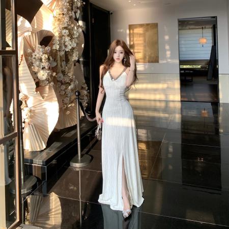 FA42251# 名媛法式温柔气质女神高级感礼服收腰显瘦亮片网纱吊带打底裙