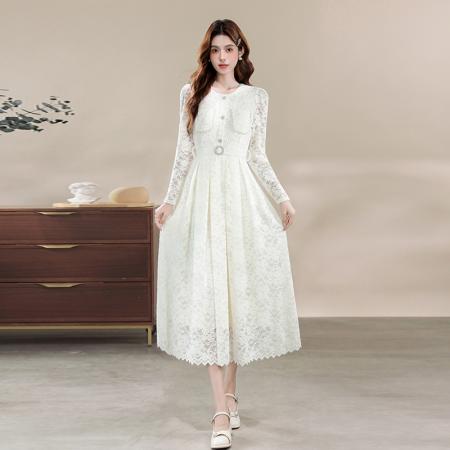 FA42254# 法式蕾丝连衣裙女秋装新款气质晚礼服长裙裙子